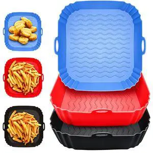 2 Pack Air Fryer Liners,8 Inch Silicone Airfryer Liners,Air Fryer Accessories,Reusable Baking Tray Oven Accessories,Replacement of Flammable Parchment Paper (Red Blue) (Black&Red&Blue) 2 Pack Air Fryer Liners,8 Inch Silicone Airfryer Liners,Air Fryer Accessories,Reusable Baking Tray Oven Accessories,Replacement of Flammable Parchment Paper (Red Blue) (Black&Red&Blue)