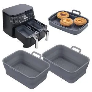 Collapsible 2-Pack Air Fryer Silicone Liners for 8QT & 10QT NINJA Foodi Dual, Reusable Rectangular Silicone Basket Pot for Air Fryer Accessories (Gray) Collapsible 2-Pack Air Fryer Silicone Liners for 8QT & 10QT NINJA Foodi Dual, Reusable Rectangular Silicone Basket Pot for Air Fryer Accessories (Gray)