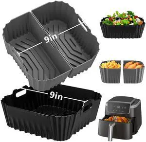 9-Inch Air Fryer Silicone Liners Square for Ninja Air Fryer AF141 AF142 AF181 5-6.5QT, 3 Pack Reusable Silicone Pot Baking Accessories for Cosori 6QT, Instant, Chefman 5QT to 8QT AirFryer 9-Inch Air Fryer Silicone Liners Square for Ninja Air Fryer AF141 AF142 AF181 5-6.5QT, 3 Pack Reusable Silicone Pot Baking Accessories for Cosori 6QT, Instant, Chefman 5QT to 8QT AirFryer