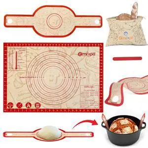 3 PCS Silicone Bread Sling & Silicone Baking Mat, Non-Stick Reusable Bread Making Tools and Sourdough Bread Baking Supplies, Pastry Mat Set With Long Handles, Sourdough Kit for Dutch Oven 3 PCS Silicone Bread Sling & Silicone Baking Mat, Non-Stick Reusable Bread Making Tools and Sourdough Bread Baking Supplies, Pastry Mat Set With Long Handles, Sourdough Kit for Dutch Oven