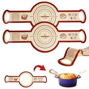 Sourdough Silicone Bread Sling for Dutch Oven, 2PCS Non-Stick Reusable Baking Mat with Long Handles, Essentials Bread Making Supplies for Dough Transfer and Loaf Pan Lifter Liner, Set 2Pcs Round Sourdough Silicone Bread Sling for Dutch Oven, 2PCS Non-Stick Reusable Baking Mat with Long Handles, Essentials Bread Making Supplies for Dough Transfer and Loaf Pan Lifter Liner, Set 2Pcs Round