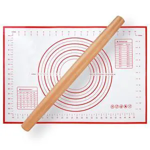 Wood French Rolling Pin for Baking, Wooden Dough Roller with Silicone Baking Mat, Beech Wood Rolling Pins for Baking Dough, Pizza, Pie, Pastries, Pasta and Cookies,Red Pastry Mat Wood French Rolling Pin for Baking, Wooden Dough Roller with Silicone Baking Mat, Beech Wood Rolling Pins for Baking Dough, Pizza, Pie, Pastries, Pasta and Cookies,Red Pastry Mat
