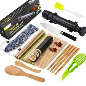 Sushi Making Kit, All-in-One Bazooka Roller Set with Bamboo Mats, Avocado Slicer, Paddle, Knife, Chopstick & Holders, Cotton Bag - DIY Maki Roller Machine Sushi Making Kit, All-in-One Bazooka Roller Set with Bamboo Mats, Avocado Slicer, Paddle, Knife, Chopstick & Holders, Cotton Bag - DIY Maki Roller Machine