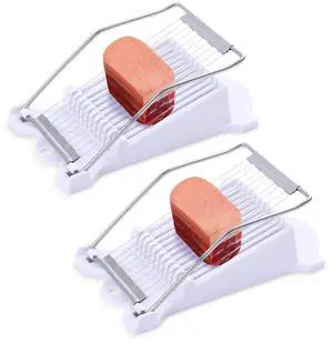 2 Pack Luncheon Meat Slicer, Egg Slicers,Strawberry Slicer,Stainless Steel Wire, Cuts 10 Slices for Eggs, Hams, Avocados, Bananas, Onions, Soft Food and Fruits (White) 2 Pack Luncheon Meat Slicer, Egg Slicers,Strawberry Slicer,Stainless Steel Wire, Cuts 10 Slices for Eggs, Hams, Avocados, Bananas, Onions, Soft Food and Fruits (White)