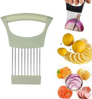 Upgraded Stainless Steel Lemon Slicer Onion Cutter, Onion Holder for Slicing, Vegetable Cutter Kitchen Chopper Slicing Assistant Tool for Potato and Tomato Avocados Eggs Meat (1, Green) Upgraded Stainless Steel Lemon Slicer Onion Cutter, Onion Holder for Slicing, Vegetable Cutter Kitchen Chopper Slicing Assistant Tool for Potato and Tomato Avocados Eggs Meat (1, Green)