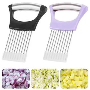 2PCs Stainless Steel Onion Slicer Holder, Onion Cutter Holder for Slicing of Onions,Tomatoes,Avocados,Eggs and Other Vegetables,KItchen Utensils (Purple & Black) 2PCs Stainless Steel Onion Slicer Holder, Onion Cutter Holder for Slicing of Onions,Tomatoes,Avocados,Eggs and Other Vegetables,KItchen Utensils (Purple & Black)