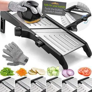 Potato Cutter, Vegetable Chopper, Mandolin, Cucumber Slicer- INCLUDING One Pair Cut-Resistant Gloves and Waffle Fry Cutter Potato Cutter, Vegetable Chopper, Mandolin, Cucumber Slicer- INCLUDING One Pair Cut-Resistant Gloves and Waffle Fry Cutter