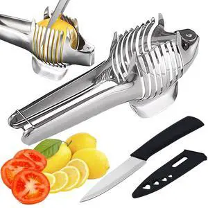 Tomato Slicer Holder with Paring Knife, Lemon Cutter Slicer for Slicing, Stainless Steel Onion Holder for Slicing, Vegetable Cutter for Tomato, Lemon Tomato Slicer Holder with Paring Knife, Lemon Cutter Slicer for Slicing, Stainless Steel Onion Holder for Slicing, Vegetable Cutter for Tomato, Lemon