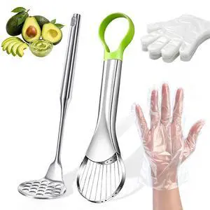 Avocado Slicer Tool Set,Stainless Steel 3-in-1 Avocados Slicer and Masher with Disposable Clear Gloves,Multi-Function Avocado Cutter and Pit Remover for Kitchen,Salads,Sandwiches Avocado Slicer Tool Set,Stainless Steel 3-in-1 Avocados Slicer and Masher with Disposable Clear Gloves,Multi-Function Avocado Cutter and Pit Remover for Kitchen,Salads,Sandwiches