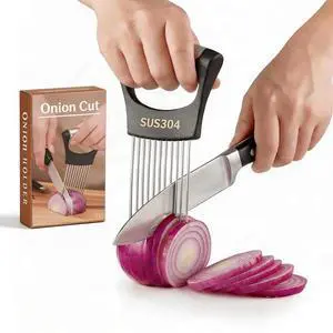 Stainless Steel Onion Holder & Slicer - Multi-Fruit Vegetable Fixing Tool with Sharp Prongs for Tomato, Lemon, Avocado - Safe Kitchen Gadget Stainless Steel Onion Holder & Slicer - Multi-Fruit Vegetable Fixing Tool with Sharp Prongs for Tomato, Lemon, Avocado - Safe Kitchen Gadget