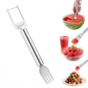 2-in-1 Stainless Steel Fruit Cutter, Watermelon Fork Slicer Tool, Watermelon Slicer and Fork, Dual Head Knife with Round Handle for Kitchen Fruit Cubes (1 Piece) 2-in-1 Stainless Steel Fruit Cutter, Watermelon Fork Slicer Tool, Watermelon Slicer and Fork, Dual Head Knife with Round Handle for Kitchen Fruit Cubes (1 Piece)