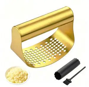 Gold Stainless Steel Garlic Press Rocker Set with Garlic Peeler & Cleaning Brush, for Easy Peeling and Crushing of Garlic,Time Saving,Durable Kitchen Gadget,Garlic Mincer,Dishwasher Safe Gold Stainless Steel Garlic Press Rocker Set with Garlic Peeler & Cleaning Brush, for Easy Peeling and Crushing of Garlic,Time Saving,Durable Kitchen Gadget,Garlic Mincer,Dishwasher Safe