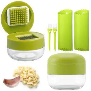 2-Pack 3-in-1 Garlic Press Sets, Stainless Steel Garlic Mincer Tool with Silicone Peeler and Cleaning Brush, Garlic Chopper Crusher for Ginger, Onions, Fruits (Green) 2-Pack 3-in-1 Garlic Press Sets, Stainless Steel Garlic Mincer Tool with Silicone Peeler and Cleaning Brush, Garlic Chopper Crusher for Ginger, Onions, Fruits (Green)