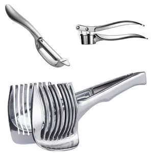 3-in-1 Garlic Press, Lemon Slicer & Peeler Set - Rustproof Stainless Steel, Easy-Clean with Soft, Ergonomic Handle 3-in-1 Garlic Press, Lemon Slicer & Peeler Set - Rustproof Stainless Steel, Easy-Clean with Soft, Ergonomic Handle