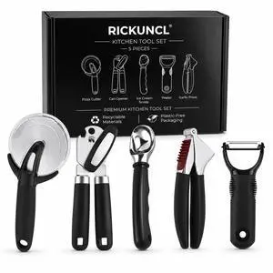 Kitchen Tool Set, 5-Piece Kitchen Gadgets Set with Pizza Cutter, Can Opener, Garlic Press, Ice Cream Scoop & Vegetable Peeler, Premium Heavy Duty Stainless Steel Kitchen Essentials Gift Set Kitchen Tool Set, 5-Piece Kitchen Gadgets Set with Pizza Cutter, Can Opener, Garlic Press, Ice Cream Scoop & Vegetable Peeler, Premium Heavy Duty Stainless Steel Kitchen Essentials Gift Set