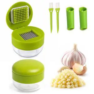 3-in-1 Garlic Press Set with Peeler & Brush, Manual Garlic Mincer Tool with Storage Container for Easy Prep and Cleanup (2 Pack) 3-in-1 Garlic Press Set with Peeler & Brush, Manual Garlic Mincer Tool with Storage Container for Easy Prep and Cleanup (2 Pack)