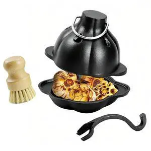 Cast Iron Garlic Roaster with Ring Handle and Cleaning Brush, Food Grade Garlic Baker for Oven and Outdoor Grill, Heavy Duty Roasting Pot for Gourmet Cooking and BBQ Enthusiasts Cast Iron Garlic Roaster with Ring Handle and Cleaning Brush, Food Grade Garlic Baker for Oven and Outdoor Grill, Heavy Duty Roasting Pot for Gourmet Cooking and BBQ Enthusiasts