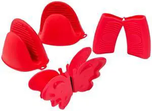 Silicone Heat Resistant Mini Oven Mitts Set 2 Sets (6-Pack), Pot Handle Covers, Microwave Pinch Mitts & Butterfly-Style Hot Holders, Anti-Scalding Kitchen Cooking & Baking, Red Silicone Heat Resistant Mini Oven Mitts Set 2 Sets (6-Pack), Pot Handle Covers, Microwave Pinch Mitts & Butterfly-Style Hot Holders, Anti-Scalding Kitchen Cooking & Baking, Red