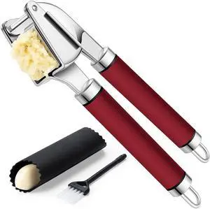 Premium Garlic Press Stainless Steel, Garlic Mincer Tool, Garlic Crusher Tool, Garlic Smasher Garlic Masher Includes Silicone Garlic Peeler & Cleaning Brush, Dishwasher Safe (Red) Premium Garlic Press Stainless Steel, Garlic Mincer Tool, Garlic Crusher Tool, Garlic Smasher Garlic Masher Includes Silicone Garlic Peeler & Cleaning Brush, Dishwasher Safe (Red)