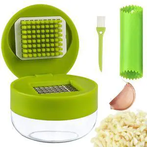 Garlic Press Stainless Steel, Garlic Mincer Tool with Storage Container, Garlic Chopper with Peeler Skin and Cleaning Brush Garlic Press Stainless Steel, Garlic Mincer Tool with Storage Container, Garlic Chopper with Peeler Skin and Cleaning Brush