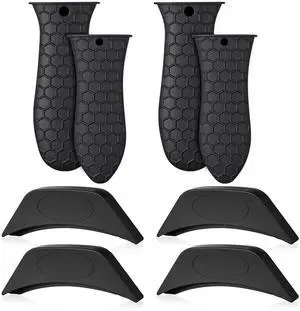 Silicone Pot Holders Set Cast Iron Handle Sleeve Heat Resistant Silicone Non-Slip Pot Handle Covers Small & Large Black for Cast Iron Skillets and Pans Silicone Pot Holders Set Cast Iron Handle Sleeve Heat Resistant Silicone Non-Slip Pot Handle Covers Small & Large Black for Cast Iron Skillets and Pans