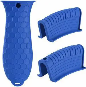 Cast Iron Skillet Handle Covers - 3 Pack Heat Resistant Silicone Pan Handle Sleeve, Non-Slip Pot Handle Covers Potholder for Cast Iron Skillet Metal Pan (Blue) Cast Iron Skillet Handle Covers - 3 Pack Heat Resistant Silicone Pan Handle Sleeve, Non-Slip Pot Handle Covers Potholder for Cast Iron Skillet Metal Pan (Blue)