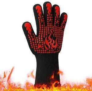 Single Heat Resistant Silicone BBQ Glove, 13.78 Inch Extra Long Five Finger Oven Mitt, Non-Slip Heat Insulated Cooking Glove for Grilling, Baking, Camping, Red, 1 Count Single Heat Resistant Silicone BBQ Glove, 13.78 Inch Extra Long Five Finger Oven Mitt, Non-Slip Heat Insulated Cooking Glove for Grilling, Baking, Camping, Red, 1 Count