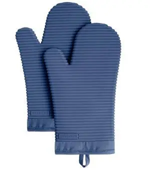 Ribbed Soft Silicone Oven Mitt 2-Pack Set, 7.5"x13", Blue Willow Ribbed Soft Silicone Oven Mitt 2-Pack Set, 7.5"x13", Blue Willow