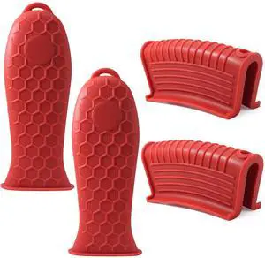 Pieces Silicone Hot Handle Holder Sleeve Set, Red Pieces Silicone Hot Handle Holder Sleeve Set, Red