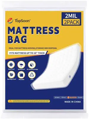 Clear Plastic Mattress Bag - Moving & Storage Cover for Mattress or Box Spring - Heavy-Duty Disposal Supplies (2mil, Queen) Clear Plastic Mattress Bag - Moving & Storage Cover for Mattress or Box Spring - Heavy-Duty Disposal Supplies (2mil, Queen)