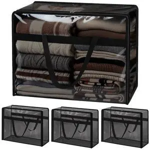 Blanket Storage Bags 4 Pack 60L Clothes Comforter Bedding Container Black Blanket Storage Bags 4 Pack 60L Clothes Comforter Bedding Container Black