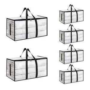 6 Pack-Extra Large Heavy Duty Moving Bags - Waterproof Storage Totes with Handles & Zippers, Foldable for College Dorm, Storage (Clear) 6 Pack-Extra Large Heavy Duty Moving Bags - Waterproof Storage Totes with Handles & Zippers, Foldable for College Dorm, Storage (Clear)