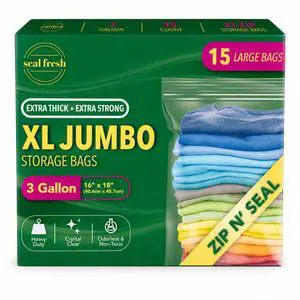 Gallon Large Plastic Storage Bags 16" x 18" (15 Count) Reusable XXL Extra Large Clear Jumbo Zip Bags with Sealable Zipper Top For Clothes, Travel, Moving Gallon Large Plastic Storage Bags 16" x 18" (15 Count) Reusable XXL Extra Large Clear Jumbo Zip Bags with Sealable Zipper Top For Clothes, Travel, Moving