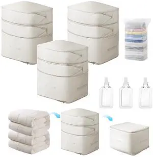 Comforter Storage Bag-Ultra Space Saving Large Self Compression Organizer for Comforters and Blanket,3-Layer Zipper Self-Compressing Organizer for Storage Bedding. (Beige, 3 Pack) Comforter Storage Bag-Ultra Space Saving Large Self Compression Organizer for Comforters and Blanket,3-Layer Zipper Self-Compressing Organizer for Storage Bedding. (Beige, 3 Pack)