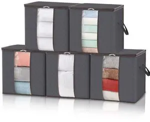 Extra Large Blanket Storage Bags, Foldable Comforter Storage with Reinforced Handles, Clothes Storage Containers for King Comforter, Bedding, Pillow, Sheet, Storage Bin with Lids 5 Pack Extra Large Blanket Storage Bags, Foldable Comforter Storage with Reinforced Handles, Clothes Storage Containers for King Comforter, Bedding, Pillow, Sheet, Storage Bin with Lids 5 Pack