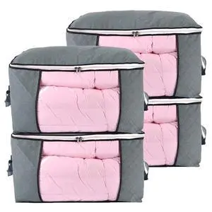 Comforter Storage Bag, Zippered Bag with Large Clear Window and Carry Handles, Space Saver Organizers for Closet, Blanket, Pillow, Quilt, Bedding, Clothes (4Pcs Grey Large) Comforter Storage Bag, Zippered Bag with Large Clear Window and Carry Handles, Space Saver Organizers for Closet, Blanket, Pillow, Quilt, Bedding, Clothes (4Pcs Grey Large)
