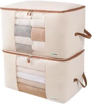Canvas Storage Bags Designer Organizer for Comforters 2 Pack Seasonal Storage for Pillows, Blankets, Linens & Garments Foldable Design with Zip & Window, Moth-Proof Space Saver Canvas Storage Bags Designer Organizer for Comforters 2 Pack Seasonal Storage for Pillows, Blankets, Linens & Garments Foldable Design with Zip & Window, Moth-Proof Space Saver