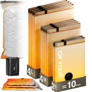 Storage Bags for Travel & Home - Space Saver Compression Packing Bags Set for Clothes, Blankets & Seasonal Storage, Small (2), Medium (4), Large (4) (Orange,10-Pack Combo) Storage Bags for Travel & Home - Space Saver Compression Packing Bags Set for Clothes, Blankets & Seasonal Storage, Small (2), Medium (4), Large (4) (Orange,10-Pack Combo)