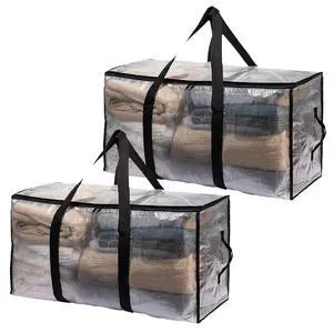 2-Packs Extra Large Heavy Duty Moving Bags, Waterproof Storage Totes with Handles & Zippers Storage Bags Totes for Clothes Packing, Dorms, College Supplies, Space Saving, Clear 2-Packs Extra Large Heavy Duty Moving Bags, Waterproof Storage Totes with Handles & Zippers Storage Bags Totes for Clothes Packing, Dorms, College Supplies, Space Saving, Clear