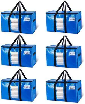 Extra Large Moving Bags, 6 Pack Blue Heavy Duty Totes For Storage with Visible Window, Wrap Around Handles, Storage Bags for Space Saving, Alternative to Moving Boxes Extra Large Moving Bags, 6 Pack Blue Heavy Duty Totes For Storage with Visible Window, Wrap Around Handles, Storage Bags for Space Saving, Alternative to Moving Boxes