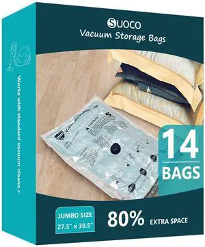 Vacuum Storage Bags, Compression Packing Space Saver Seal Bags for Clothing Bedding Comforters Blankets Pillows, 14 Jumbo Vacuum Storage Bags, Compression Packing Space Saver Seal Bags for Clothing Bedding Comforters Blankets Pillows, 14 Jumbo