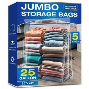 5 Pack 25 Gallon Jumbo Zipper Bags with Handles for Storage 5 Pack 25 Gallon Jumbo Zipper Bags with Handles for Storage