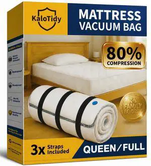 Memory Foam Mattress Vacuum Bag for Moving and Storage, Heavy-Duty Mattress Compression Bag with Adjustable Compression Straps and Dual-Zip Seal (Queen/Full/Full-XL) Memory Foam Mattress Vacuum Bag for Moving and Storage, Heavy-Duty Mattress Compression Bag with Adjustable Compression Straps and Dual-Zip Seal (Queen/Full/Full-XL)