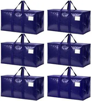 Heavy Duty Moving Bags, 6 Pack Large Storage Bags with Zipper & Handles, Waterproof Totes Bags for Clothes Packing, Moving, College Supplies, Home Organization Heavy Duty Moving Bags, 6 Pack Large Storage Bags with Zipper & Handles, Waterproof Totes Bags for Clothes Packing, Moving, College Supplies, Home Organization