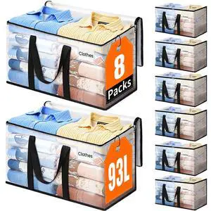 Extra Large Heavy Duty Moving Bags, Storage Bags with Strong Zippers & Handles, Packing Bags for Moving Essentials, Ideal Storage Tote for Home, Dorm & Storage Solutions, 93L, 8 Packs, Clear Extra Large Heavy Duty Moving Bags, Storage Bags with Strong Zippers & Handles, Packing Bags for Moving Essentials, Ideal Storage Tote for Home, Dorm & Storage Solutions, 93L, 8 Packs, Clear