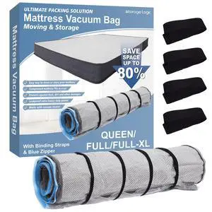 Foam Mattress Vacuum Bag with Blue Zipper, Mattress Storage Bag, Straps Included, Queen/Full/Full-XL Foam Mattress Vacuum Bag with Blue Zipper, Mattress Storage Bag, Straps Included, Queen/Full/Full-XL
