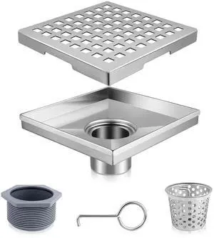 Square Shower Drain, 304 Stainless Steel 4 inch Shower Floor Bathroom Shower Drain with CUPC Certified, Brushed Nickel 4'' Square Floor Drain, for Bathroom Toilet Washroom Drain Water Square Shower Drain, 304 Stainless Steel 4 inch Shower Floor Bathroom Shower Drain with CUPC Certified, Brushed Nickel 4'' Square Floor Drain, for Bathroom Toilet Washroom Drain Water