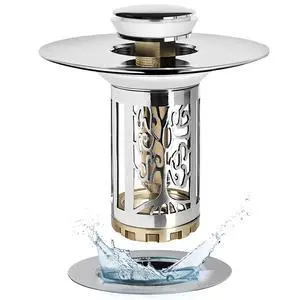 Bathroom Sink Drain Stopper, Bathroom Sink Drain Strainer with Pop Up and Removable Hair Catcher Basket, Universal for 1.06 to 1.6in Sink Drain, Chrome Silver Bathroom Sink Drain Stopper, Bathroom Sink Drain Strainer with Pop Up and Removable Hair Catcher Basket, Universal for 1.06 to 1.6in Sink Drain, Chrome Silver