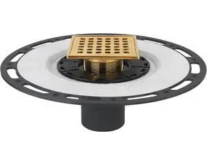 Inch Square Shower Drain Kit with Bonding Flange, Polished Gold Inch Square Shower Drain Kit with Bonding Flange, Polished Gold