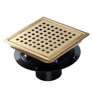 Shower Drain 6 inch Brushed Gold with Flange -Grid Panel Shower Drain 6 inch Brushed Gold with Flange -Grid Panel